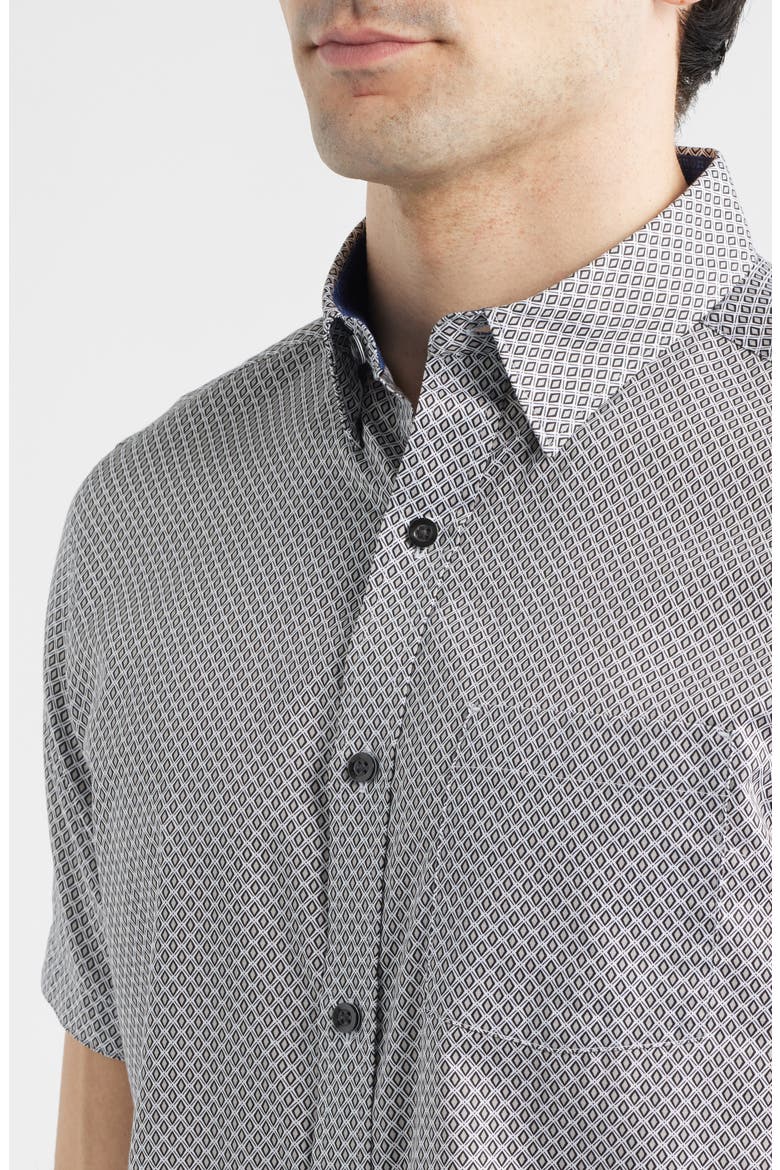 Logan Print Short Sleeve Button-Up Shirt, Alternate, color, GRAY DIAMOND GRID