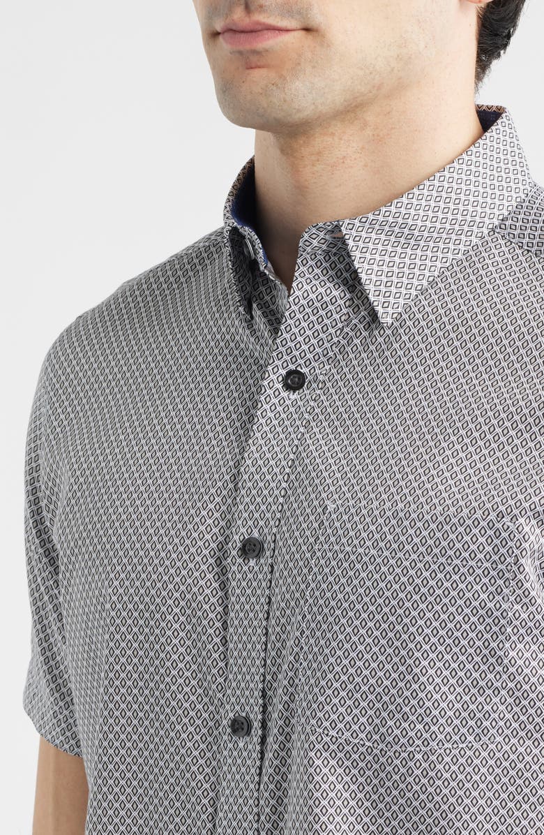Johnston & Murphy Logan Print Short Sleeve Button-Up Shirt, Alternate, color, Gray Diamond Grid