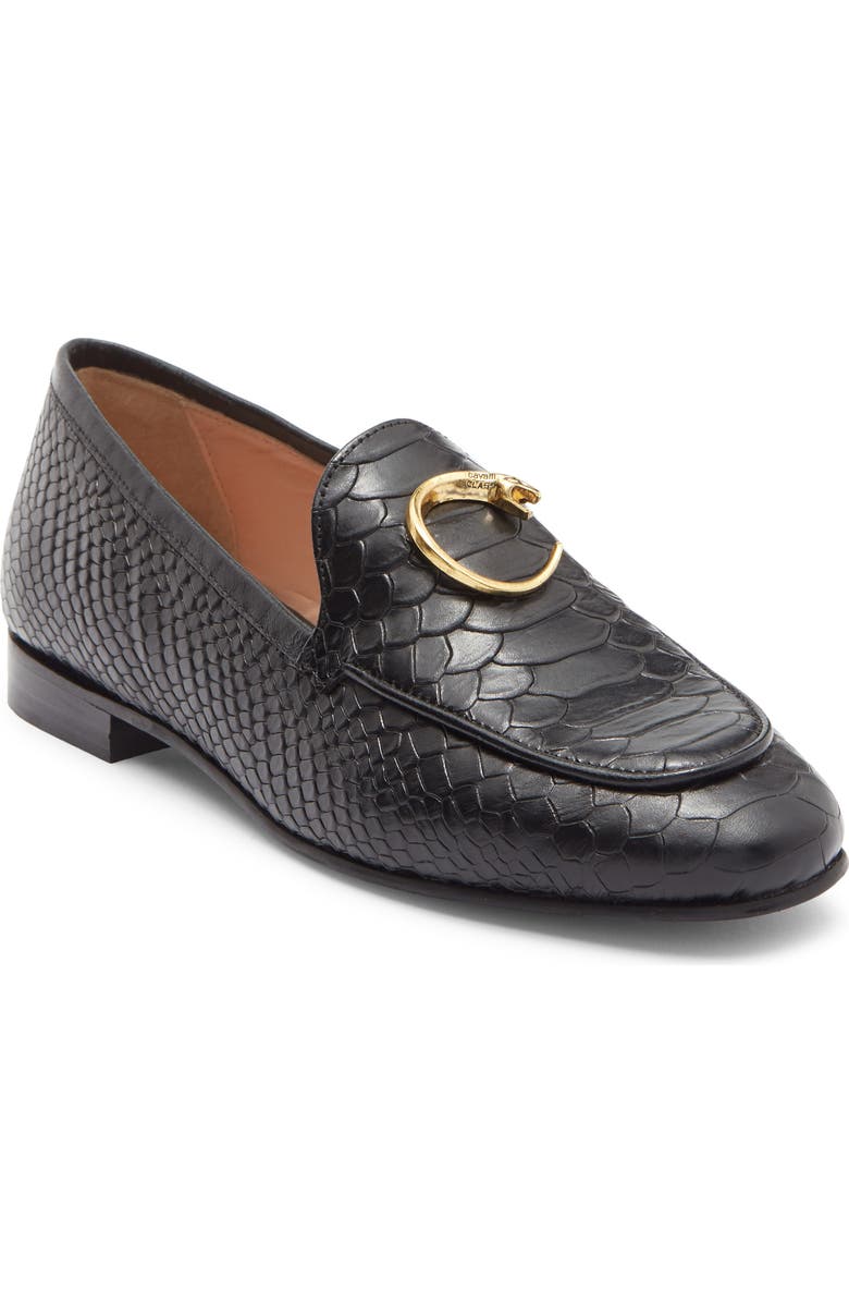Roberto Cavalli Snake Ornament Loafer, Main, color, Black