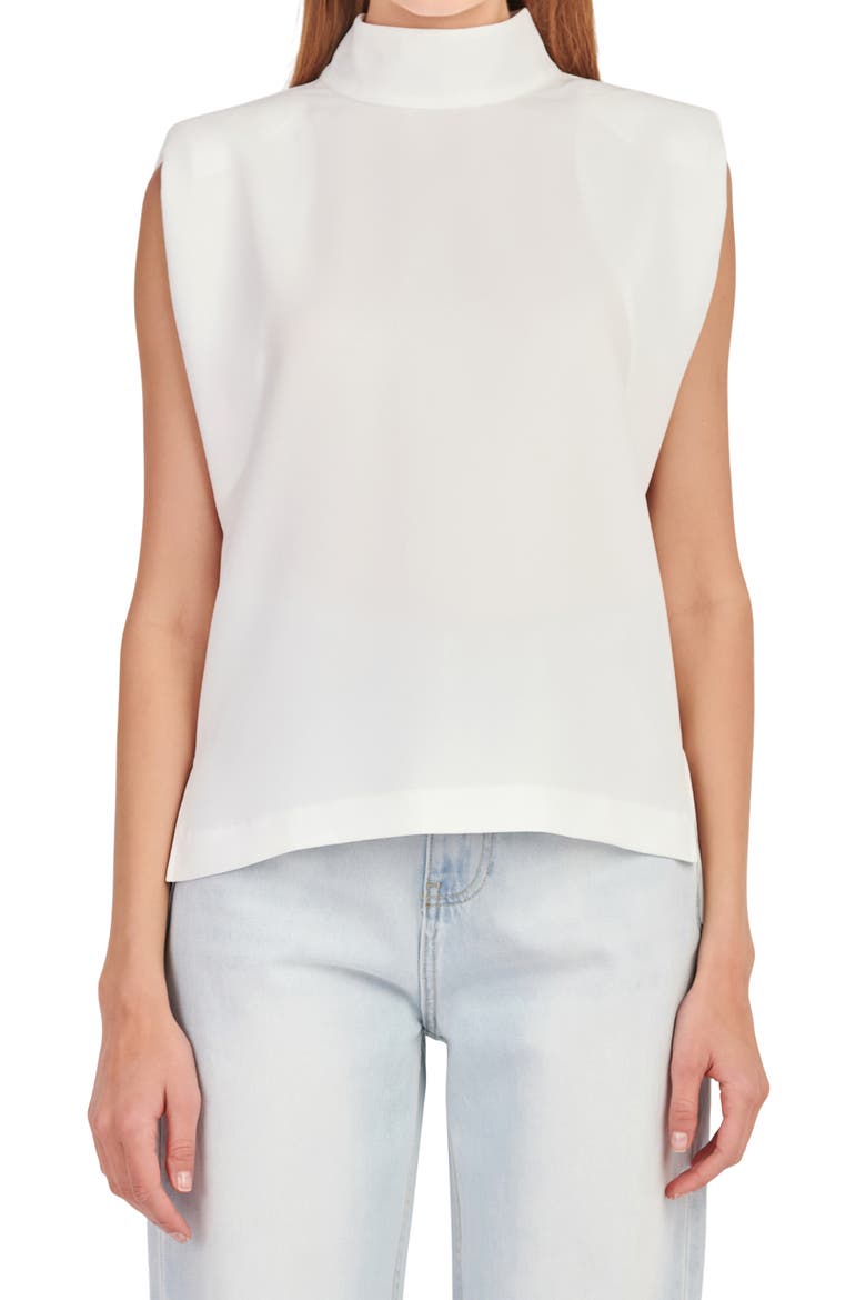 Shoulder Pad Mock Neck Top, Alternate, color, OFF WHITE