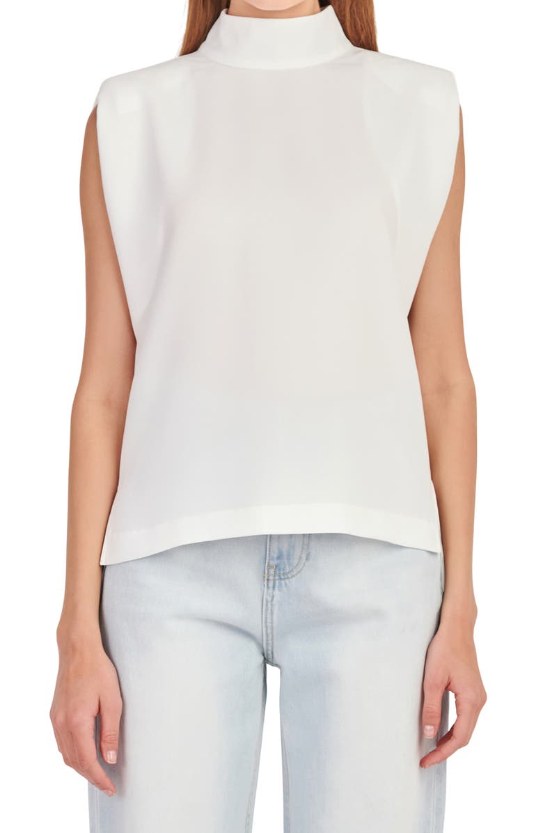 English Factory Shoulder Pad Mock Neck Top, Alternate, color, Off White
