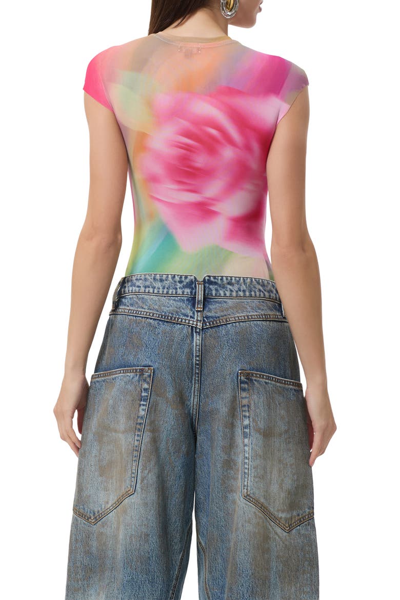 Nina Print Cap Sleeve Mesh Top, Alternate, color, GREEN ROSE