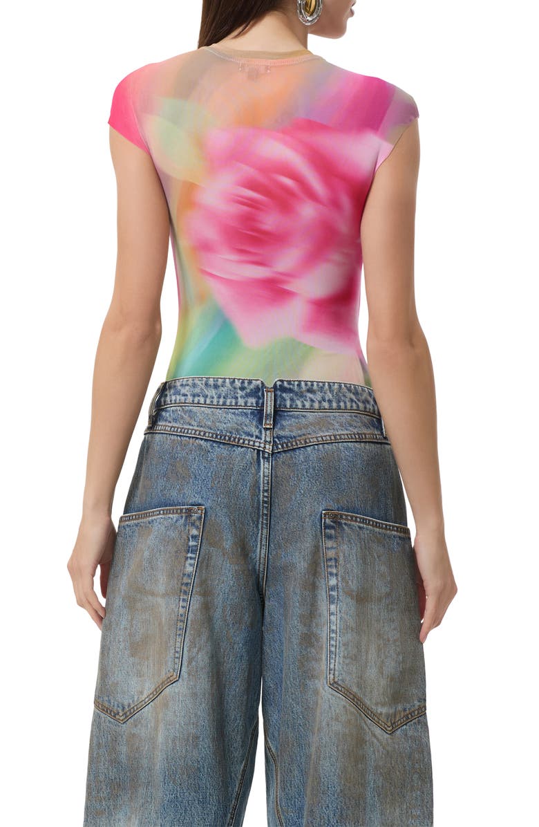 AFRM Nina Print Cap Sleeve Mesh Top, Alternate, color, Green Rose