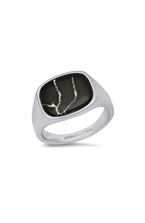 Men's Stainless Steel Marbled Signet Ring