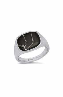 Men's Stainless Steel Marbled Signet Ring