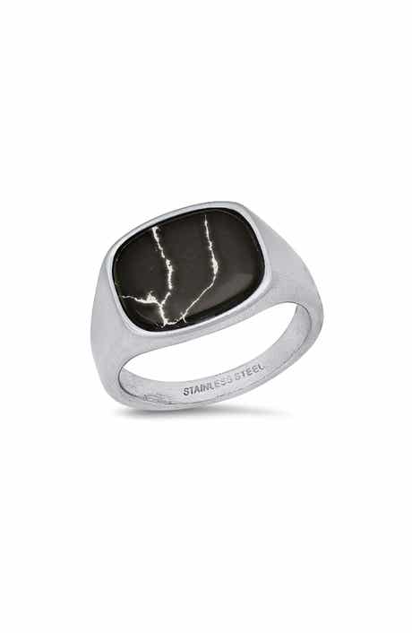 Men's Stainless Steel Marbled Signet Ring