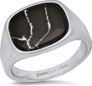 STEELTIME Men's Stainless Steel Marbled Signet Ring