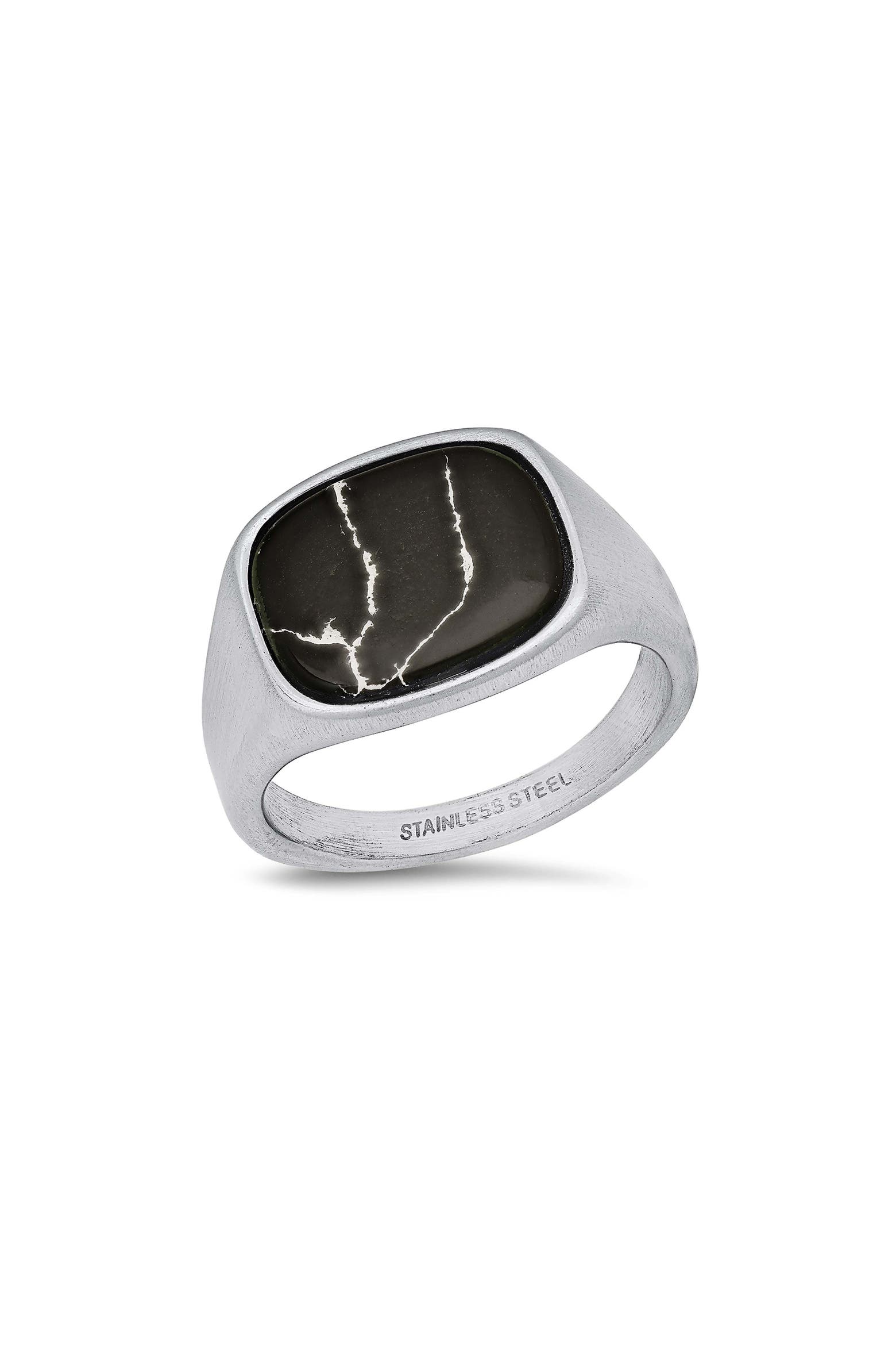 Marbled Metal Rings STEELTIME Men's Stainless Steel Marbled Signet Ring (Men) | Nordstromrack