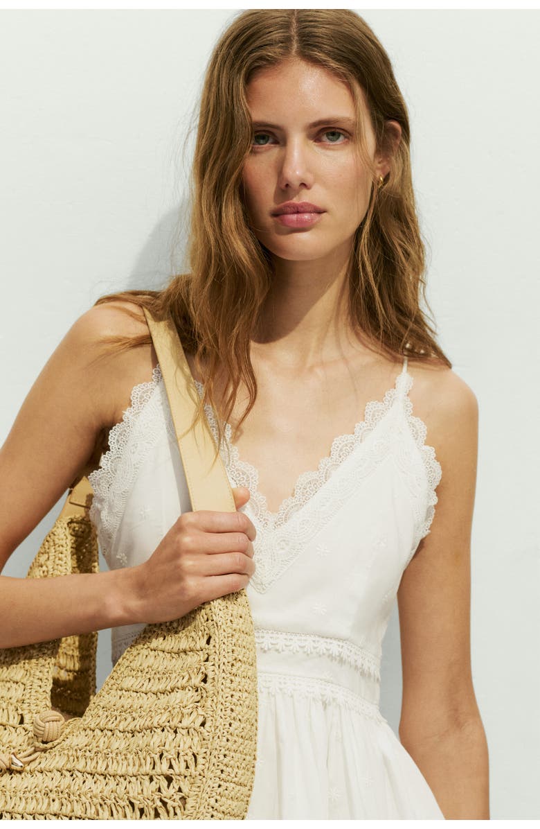 H&M Lace-trimmed Cotton Dress, Alternate, color, Ivory