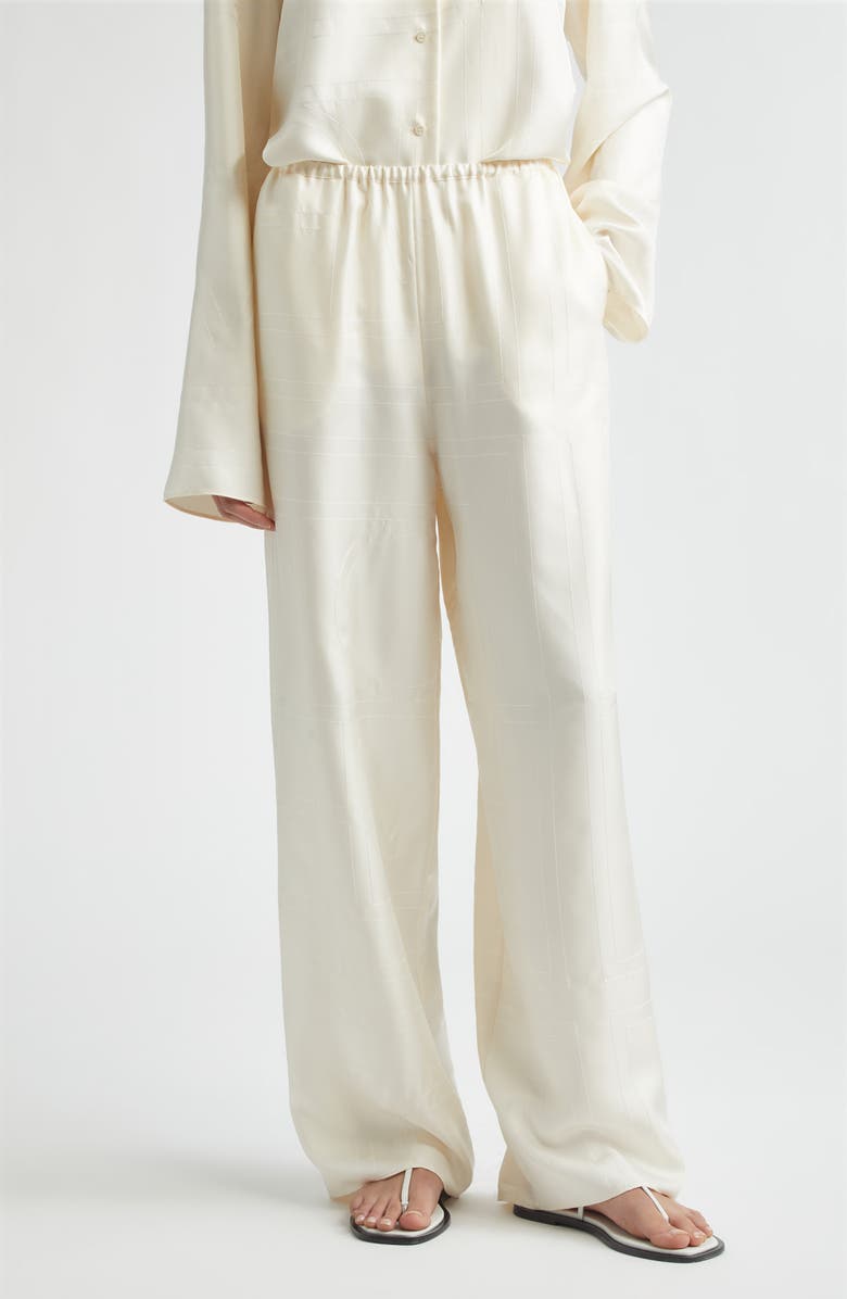 TOTEME Monogram Organic Silk Pajama Pants, Main, color, Cream