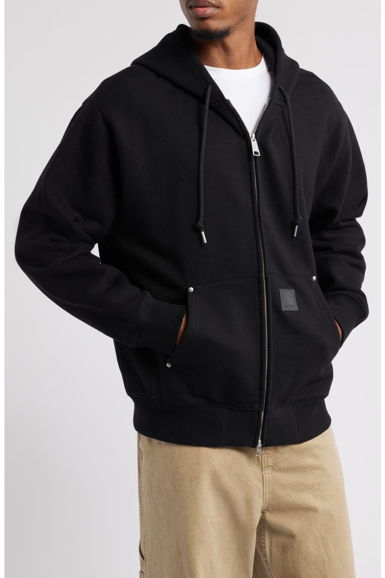 Eldon Riveted Loose Fit Zip Hoodie, Alternate, color, BLACK
