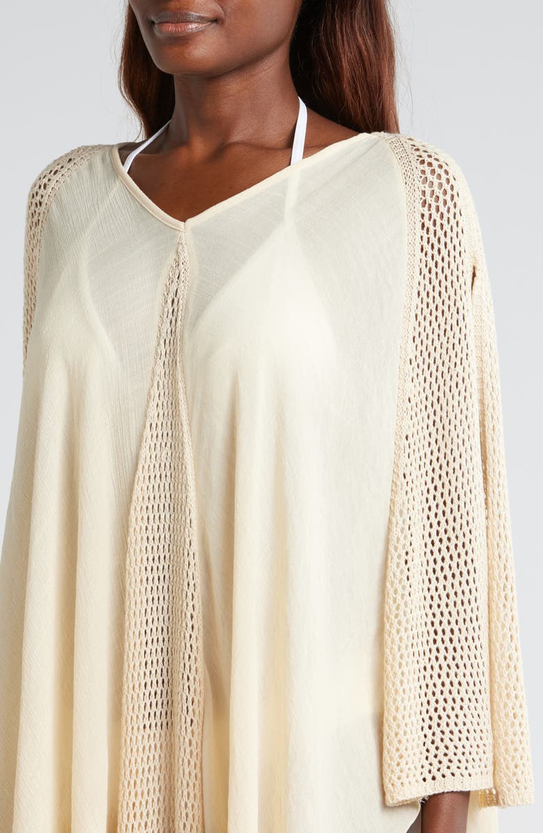 Elan Open Stitch Detail Cover-Up Caftan Dress, Alternate, color, Natural