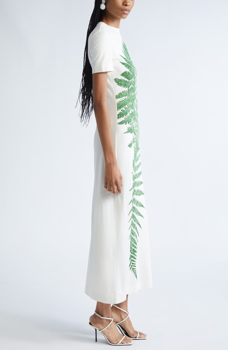 Oscar de la Renta Placed Fern Print Jersey T-Shirt Dress, Alternate, color, Green/ White