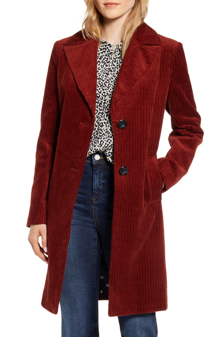 Corduroy Reefer Coat, Main, color, RUST