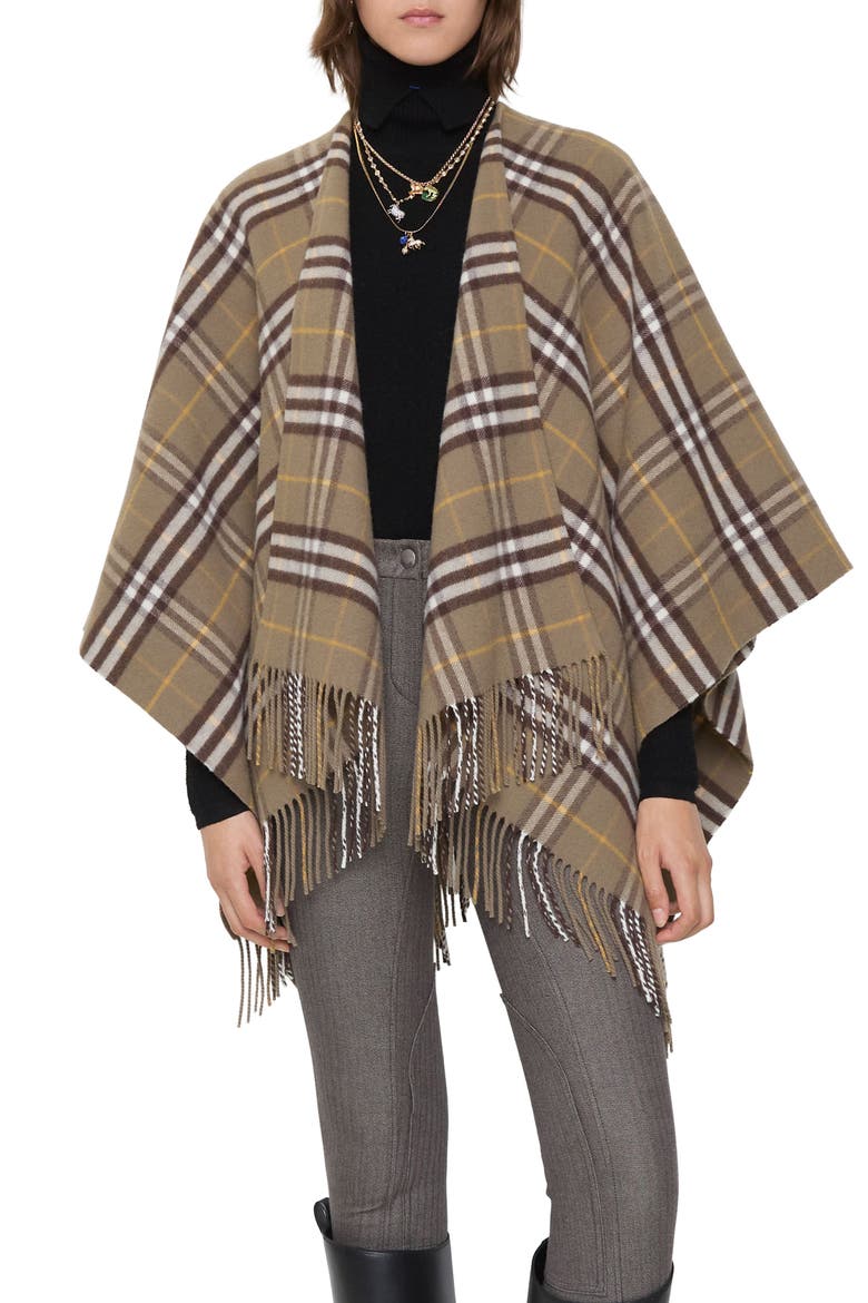 Check Double Face Wool & Cashmere Cape, Main, color, VOLE