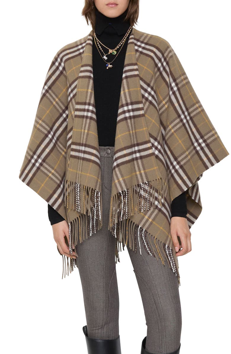 Burberry Check Double Face Wool & Cashmere Cape, Main, color, Vole