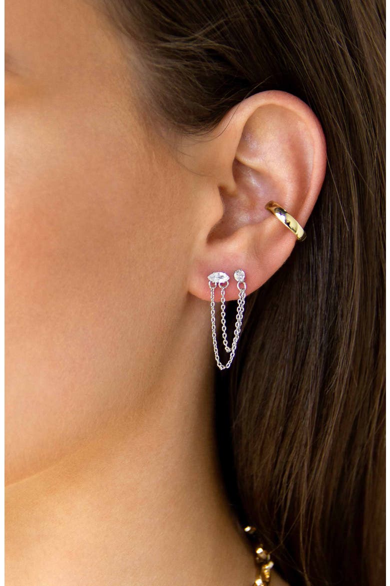 Double Piercing Chain Drop Earrings, Alternate, color, SILVER