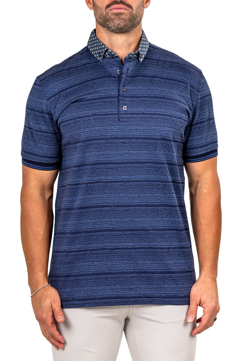 Marthyr Stripe Contrast Collar Cotton Polo, Main, color, BLUE
