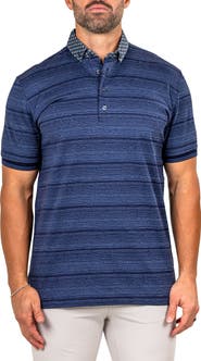 Maceoo Marthyr Stripe Contrast Collar Cotton Polo