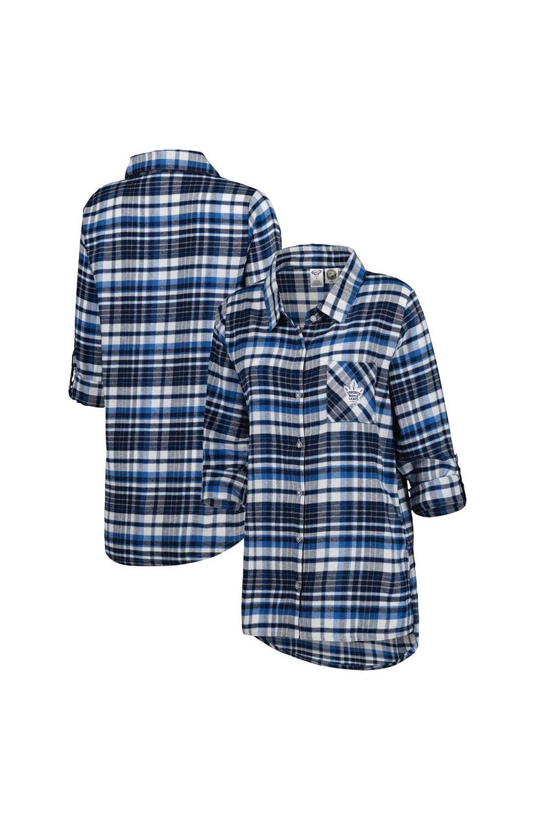 CONCEPTS SPORT Women's Concepts Sport Blue Toronto Maple Leafs Mainstay Flannel Full-Button Long Sleeve Nightshirt, Main, color, 