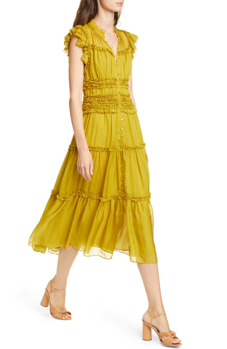 Ulla Johnson Rosalind Ruffle Tier Silk Midi Dress, Alternate, color,
