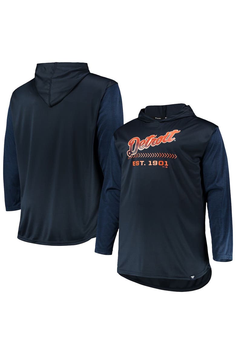 Men's Navy/Heathered Navy Detroit Tigers Big & Tall Wordmark Club Pullover Hoodie, Main, color, Navy