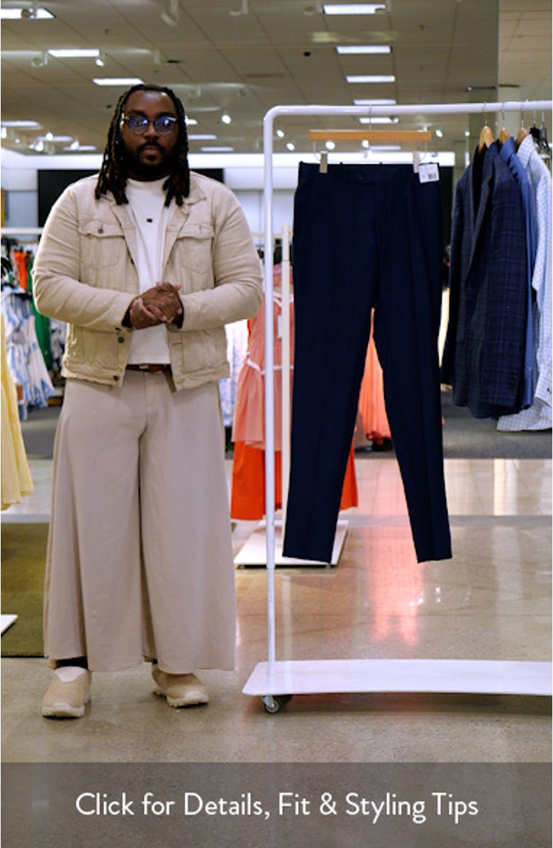 Harker Navy Flat Front Wool & Linen Dress Pants, sales video thumbnail