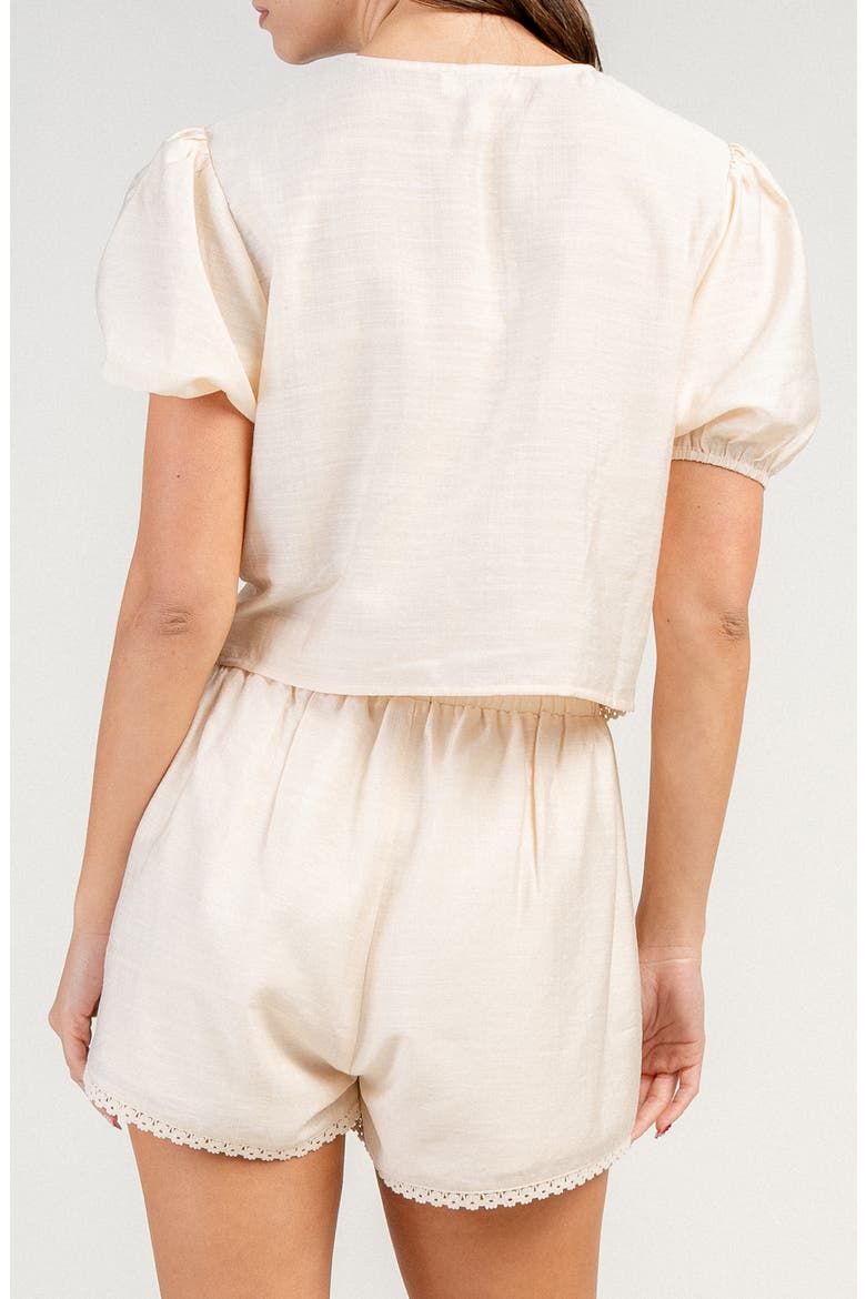 Gauze Embroidered Lace Up Top & Shorts Set, Alternate, color, NATURAL