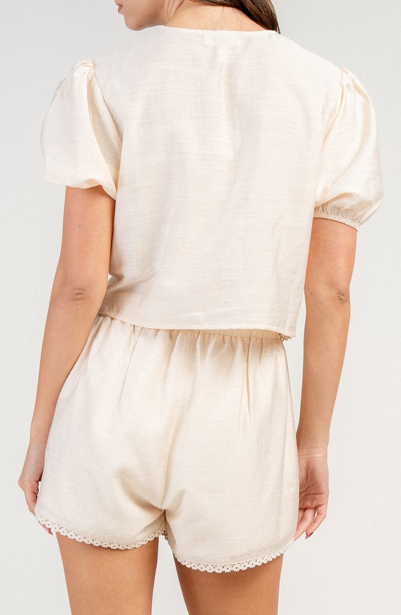 Beivy Gauze Embroidered Lace Up Top & Shorts Set, Alternate, color, Natural