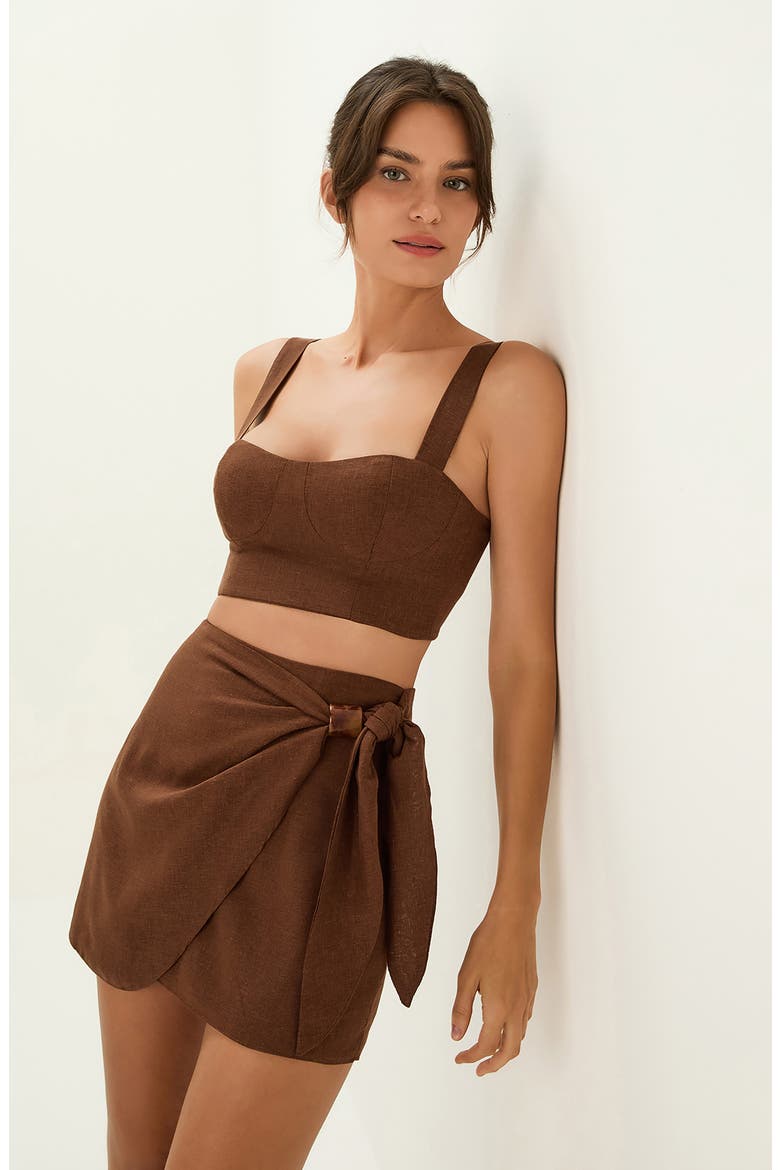 Luna Linen Blend Cover-Up Miniskirt, Alternate, color, BROWN