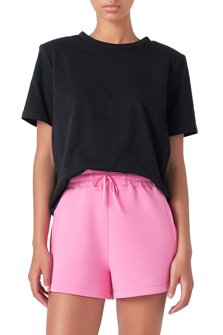 Power Shoulder Cotton T-Shirt, Main, color, BLACK