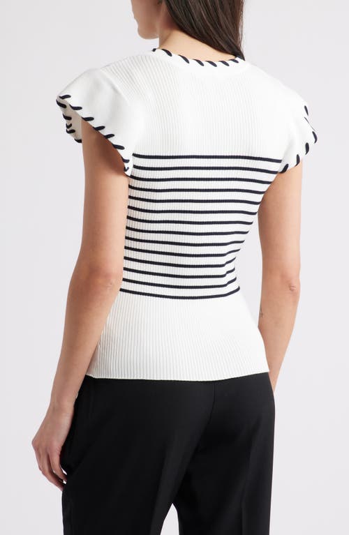 Zoe And Claire Stripe Flutter Sleeve Sweater