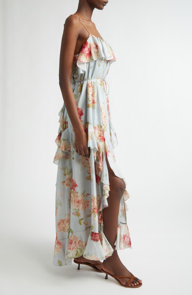 Zimmermann Roselight Frill Silk Habutae Maxi Dress, Alternate, color, Blue Rose Floral