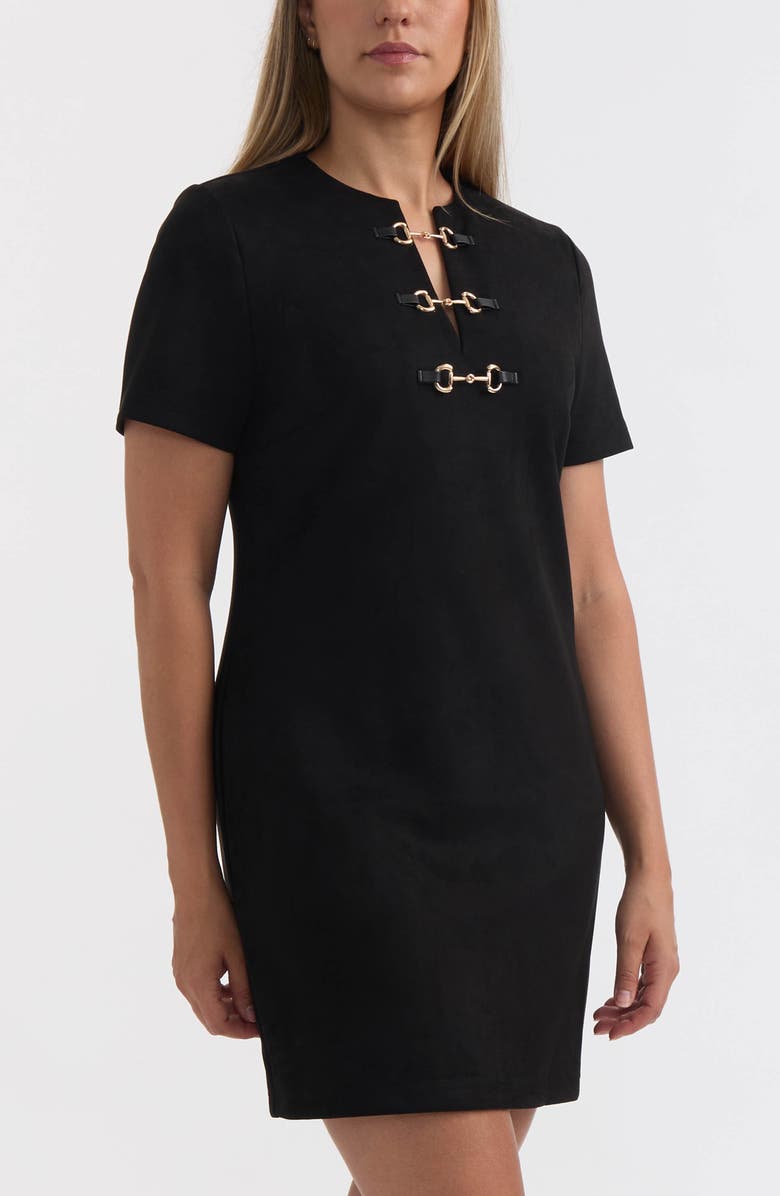 Ellen Tracy Horsebit Detail Faux Suede Shift Dress, Alternate, color, Black