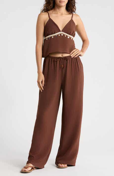 Madden Girl Seashell Trim Babydoll Camisole & Wide Leg Pants Set