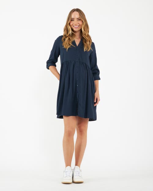 Ripe Maternity Stylish Navy Demi Tencel Shirtdress For Maternity And Nursing In Blue