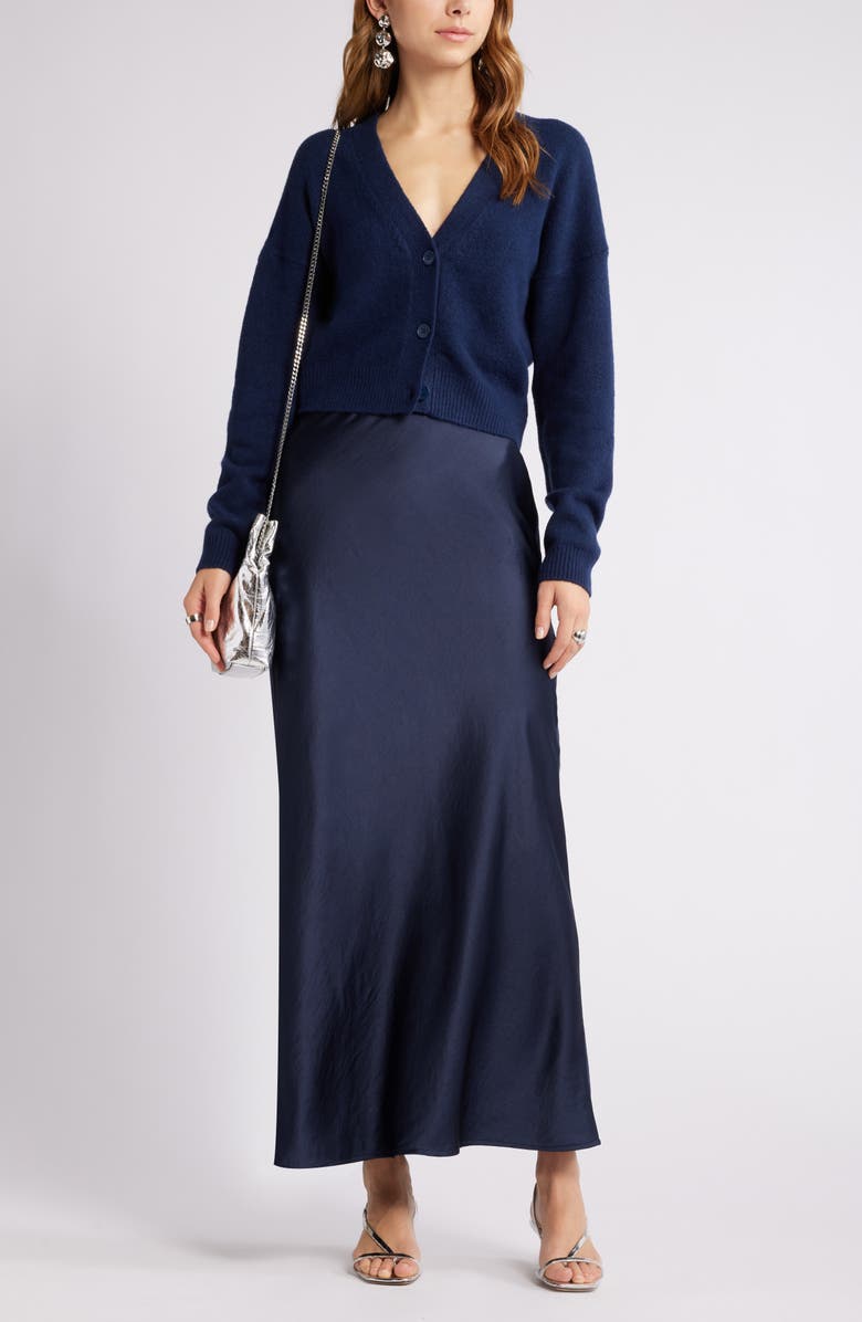 Open Edit Bias Cut Maxi Skirt, Alternate, color, Navy Blazer