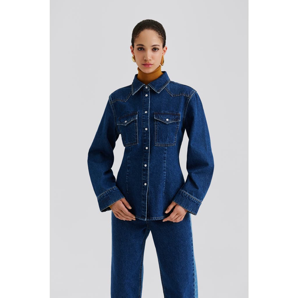 Malina Anthea Fitted Waist Denim Shirt In Blue