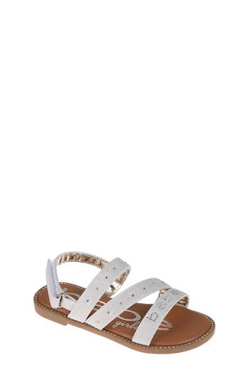 Bebe Little Girls Flat With Rhinestone And  Ornamentation Sandals In Tan/rhinestones