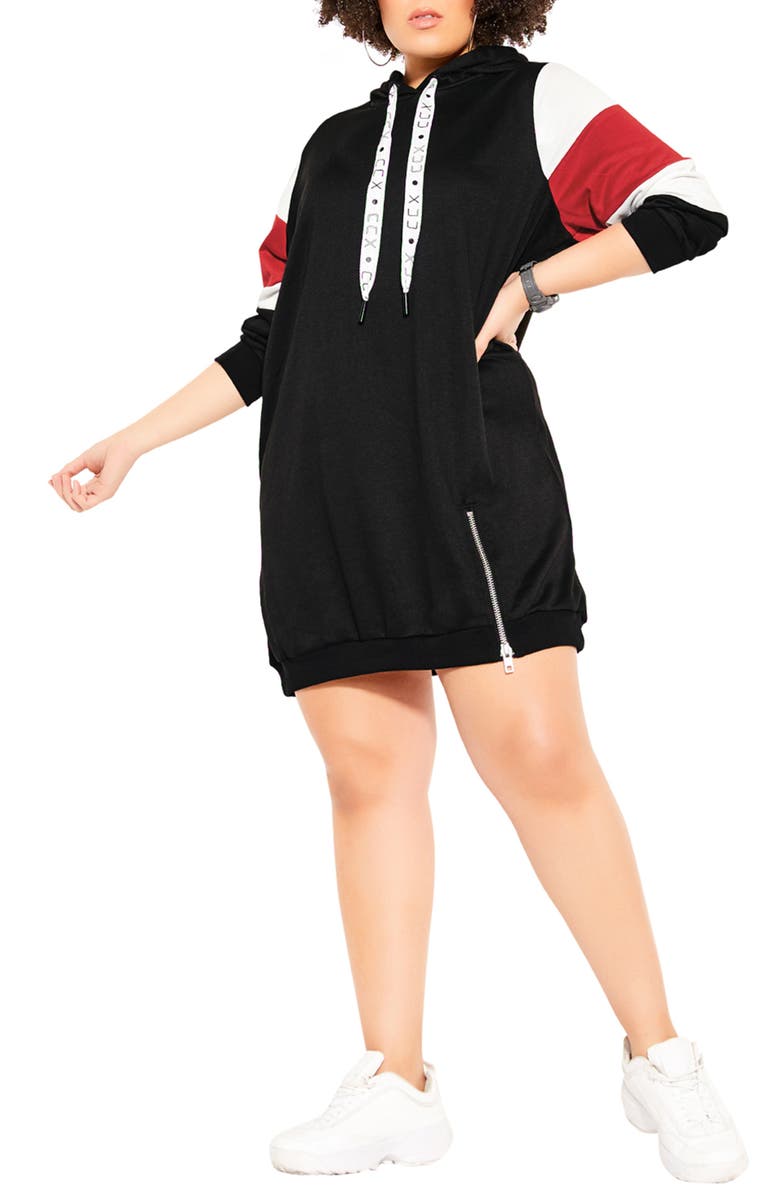 City Chic Retro Active Long Sleeve Hoodie Dress, Alternate, color,