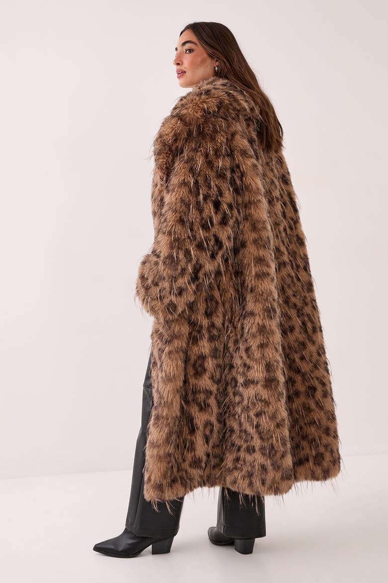 Faux Fur Longline Coat, Alternate, color, Brown