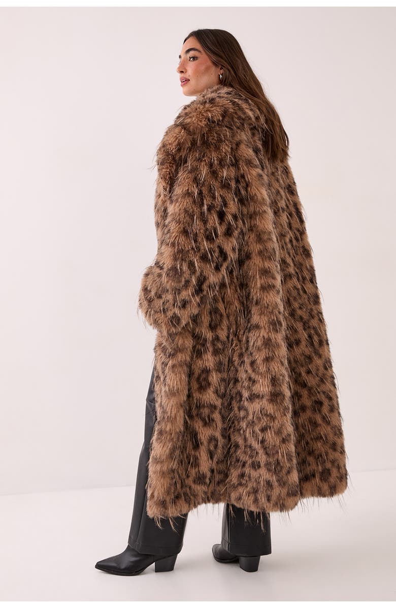 NASTY GAL Faux Fur Longline Coat, Alternate, color, Brown