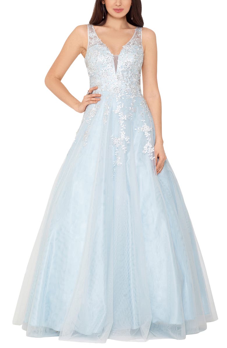 Xscape Evenings Xscape Embroidered Chiffon Ballgown, Main, color,