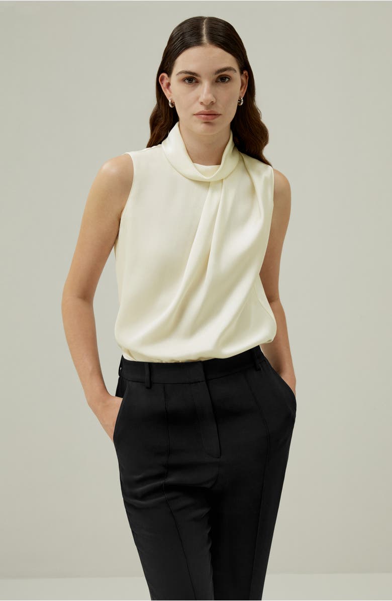 Lilysilk Women's Asymmetrical Sleeveless Cowl Neck Silk Top, Alternate, color, Lily White