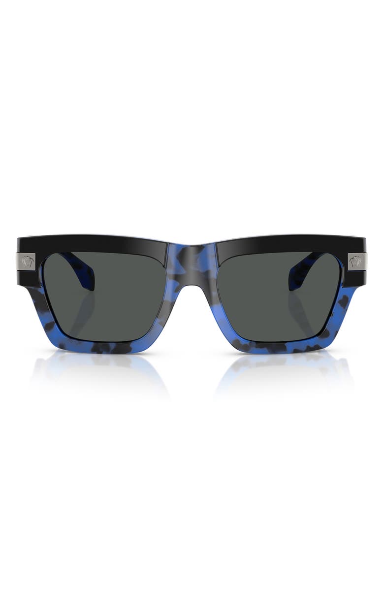 Versace 55mm Plaque Rectangular Sunglasses, Main, color, Havana Blue