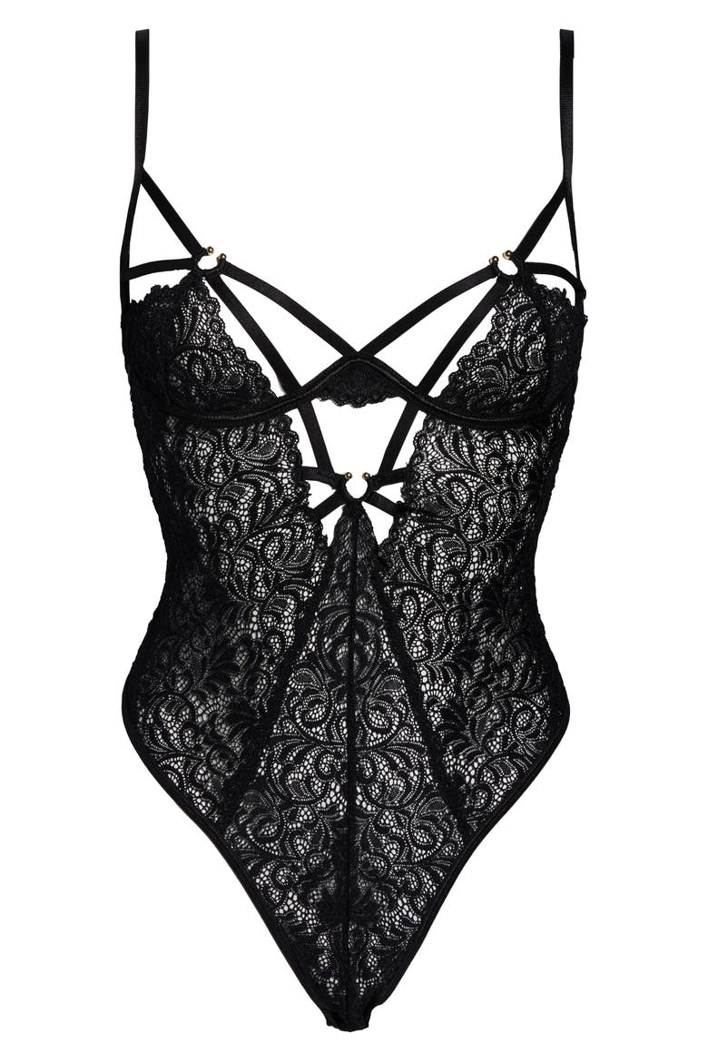 Lace Underwire Teddy, Alternate, color, BLACK