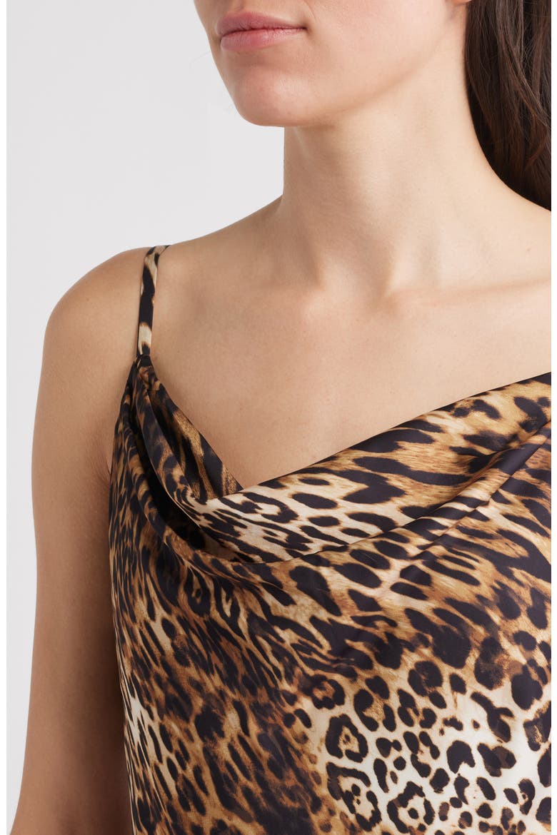 Leopard Print Aysmmetric Neck Satin Gown, Alternate, color, BROWN
