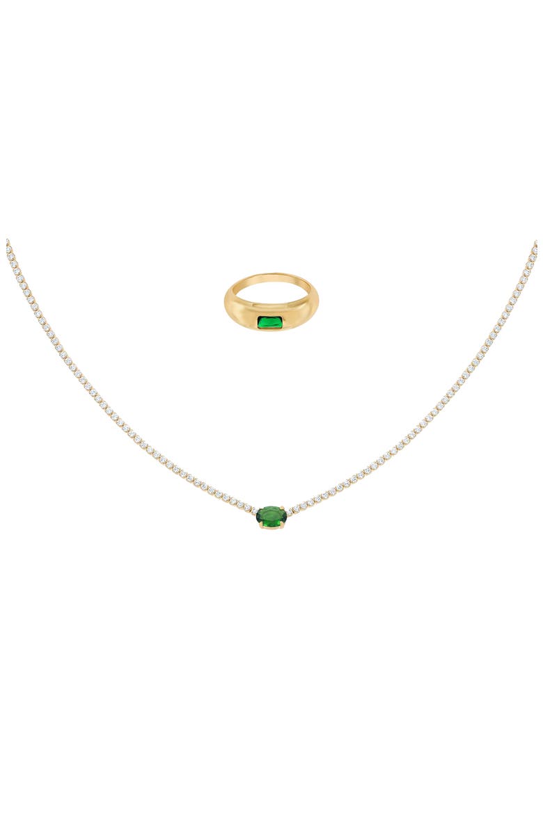 18k Gold Plated Sterling Silver Emerald Rectangle Necklace & Ring Set Gift Guide, Main, color, Gold
