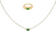 Bearfruit Jewelry 18k Gold Plated Sterling Silver Emerald Rectangle Necklace & Ring Set Gift Guide