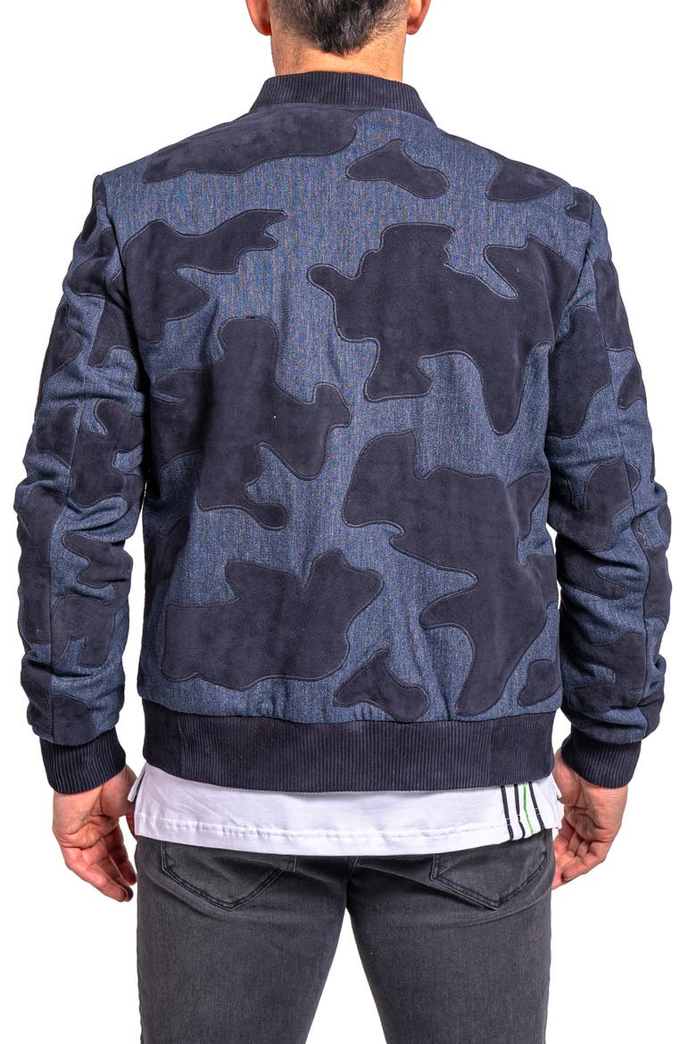 Ascension0008 Leather & Denim Camouflage Jacket, Alternate, color, BLUE